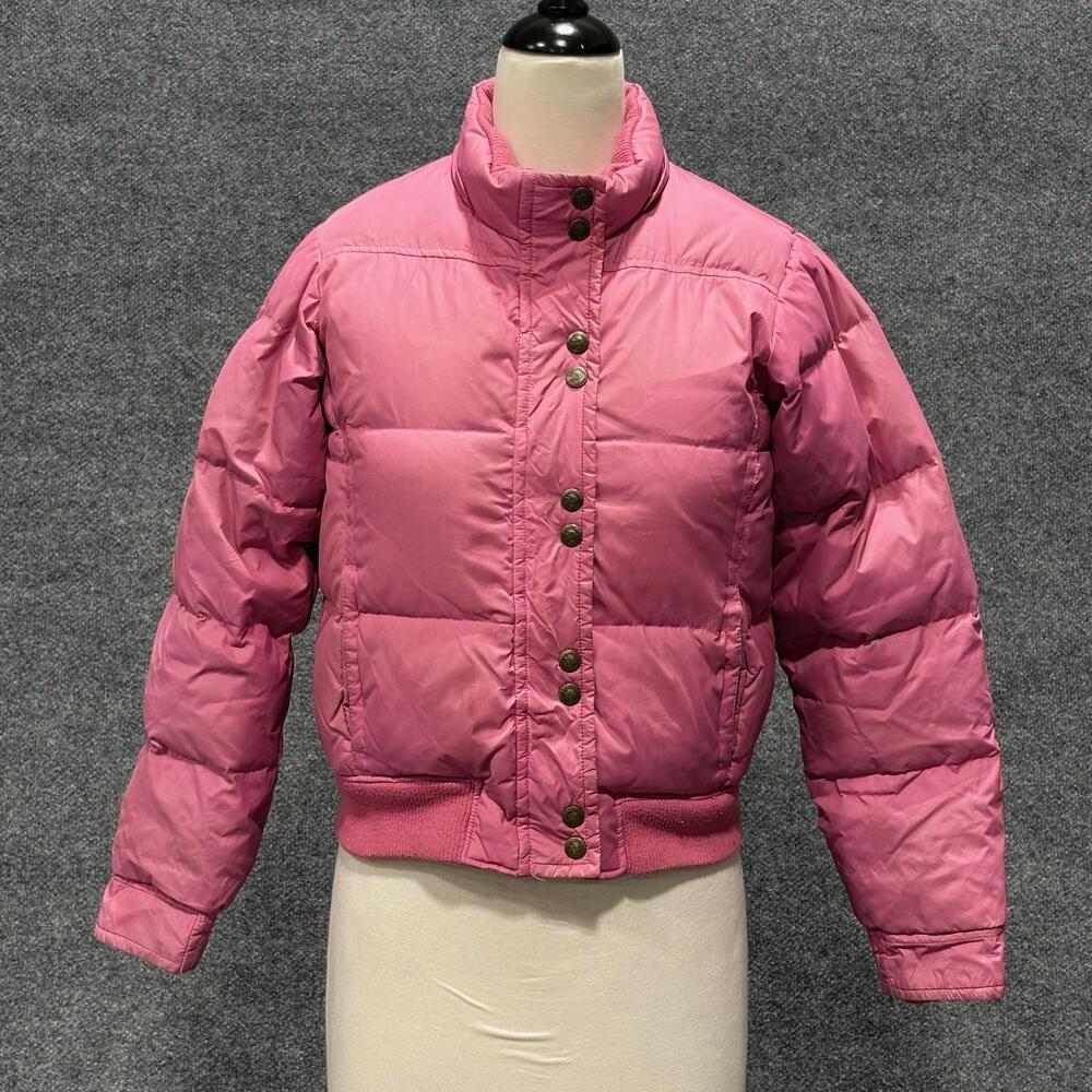 Gap Jacket Girls 14-16 Pink Down Puffer Snap Front Hooded Ski Winter Coat
